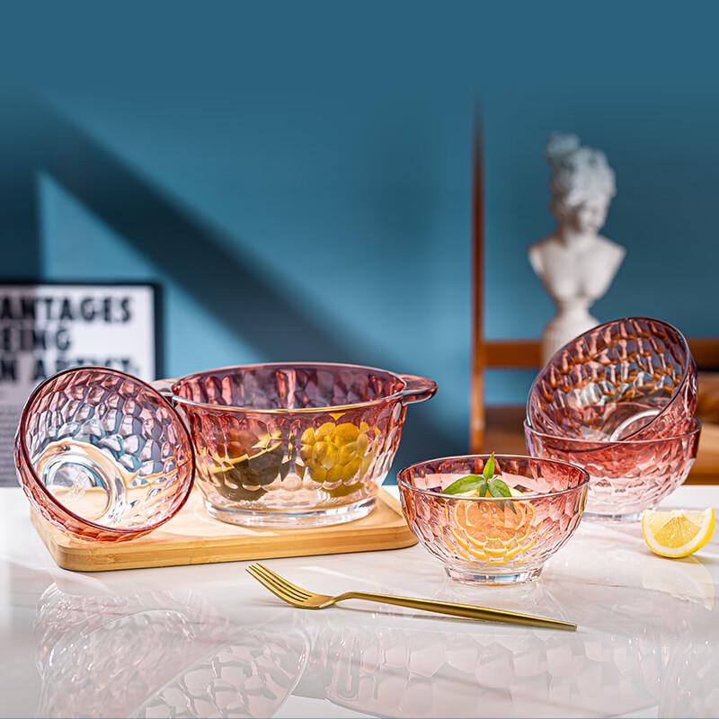 Kemeiruite Gradient Red Ice Pattern Salad Bowl Set