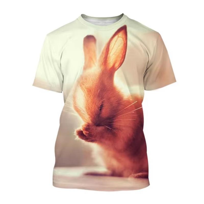 Cute Rabbit 3D Print T-shirt Men's O-Neck T Shirts Casual Short Sleeve Oversized Harajuku Streetwear Tees Tops Kids Clothing