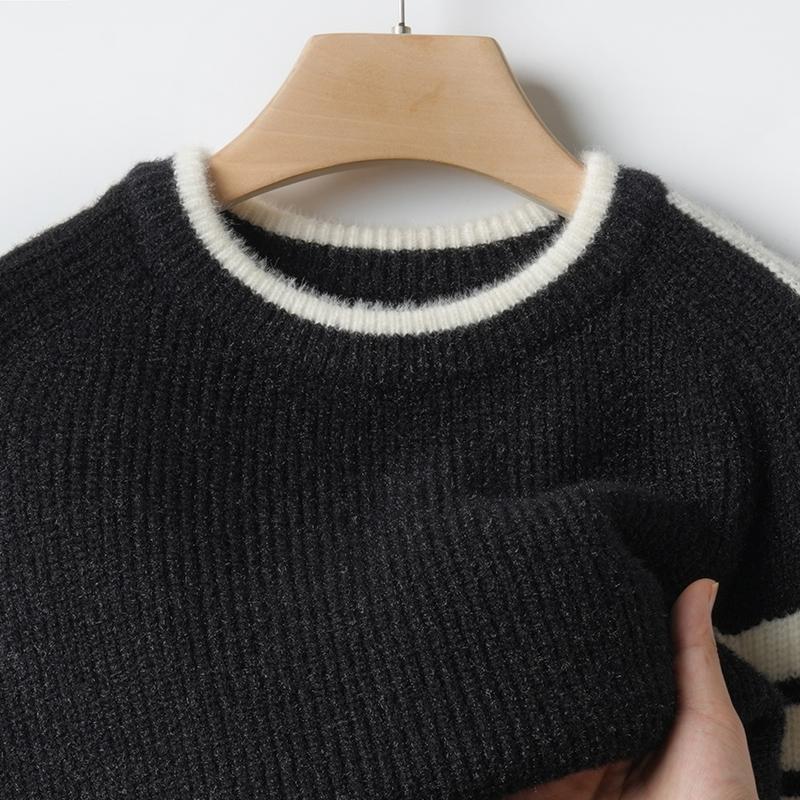 

Men s O-Neck Pullover Knit Sweater Winter Contrast Color Warm Sweater Comfortable Gentle Trend Menswear Top XXXL чорний