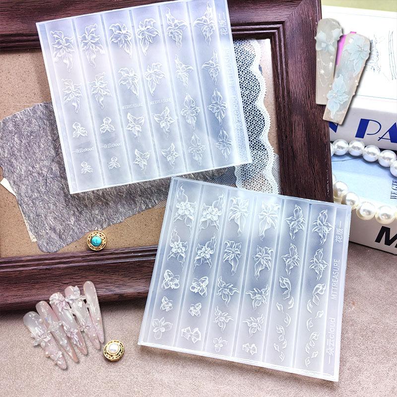 3D Relief Ice Crystal Nail Mold Flower Reusable Silicone Hand Carved Floral Nail Art Jewelry Making Flower Template Decor Tool
