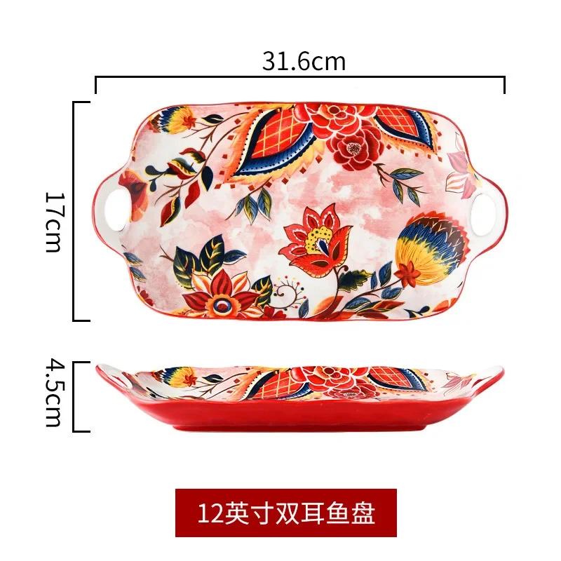 Red Tableware Creative Ceramic Dinner Plates Rice Bowl Household Wedding Celebration Dishes and Plates Chinese New Year Plates