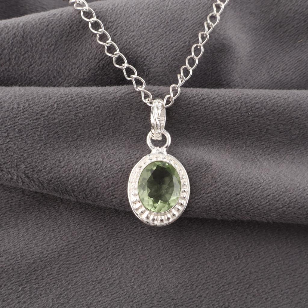 Green Amethyst Gemstone Pendant, 925 Solid Sterling Silver Pendant, Handmade Amazing Jewelry, Gift For Mother