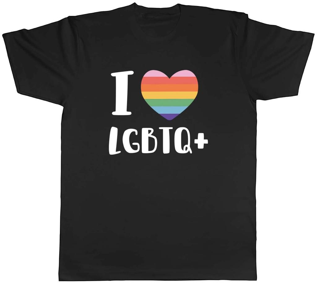 Pride Rainbow Heart Mens T-Shirt I Love LGBTQ+ Unisex Tee Gift