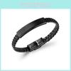 Vintage Black Stainless Steel Bracelet Wholesale Fashion Woven Leather Bracelet Jewelry