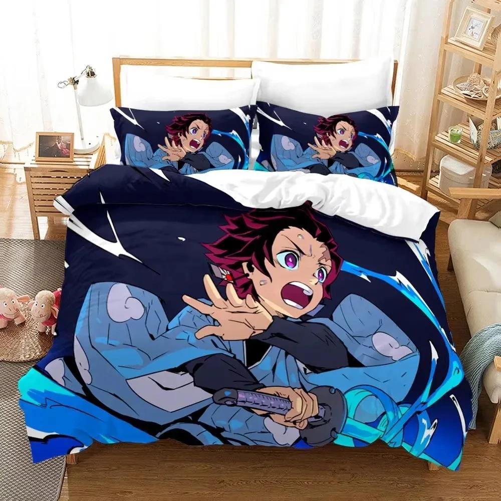 Fashion 3d Printing Anime Demon Slayer Bedding Sets Duvet Cover Set With Pillowcase Twin Full Queen King Bedclothes Home Textile