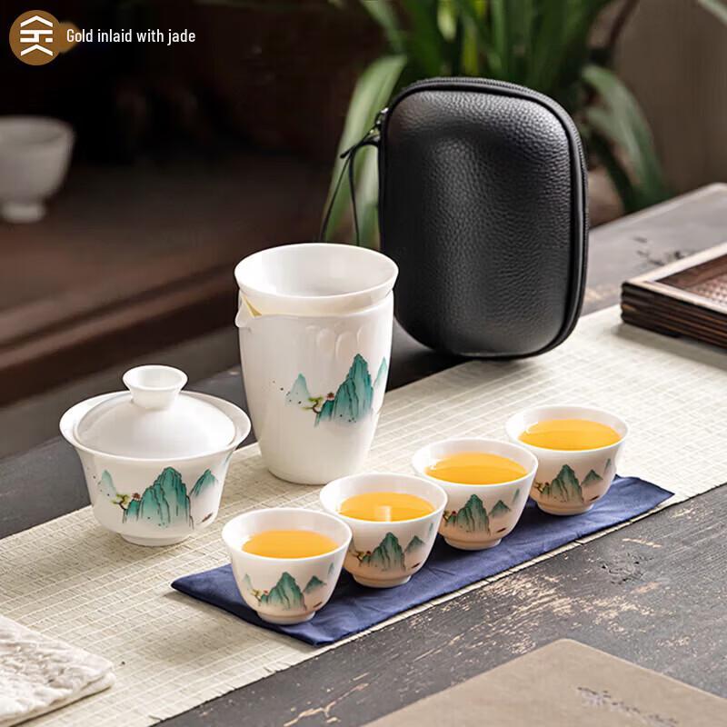 

Gold Inlaid Jade Portable Travel Tea Set