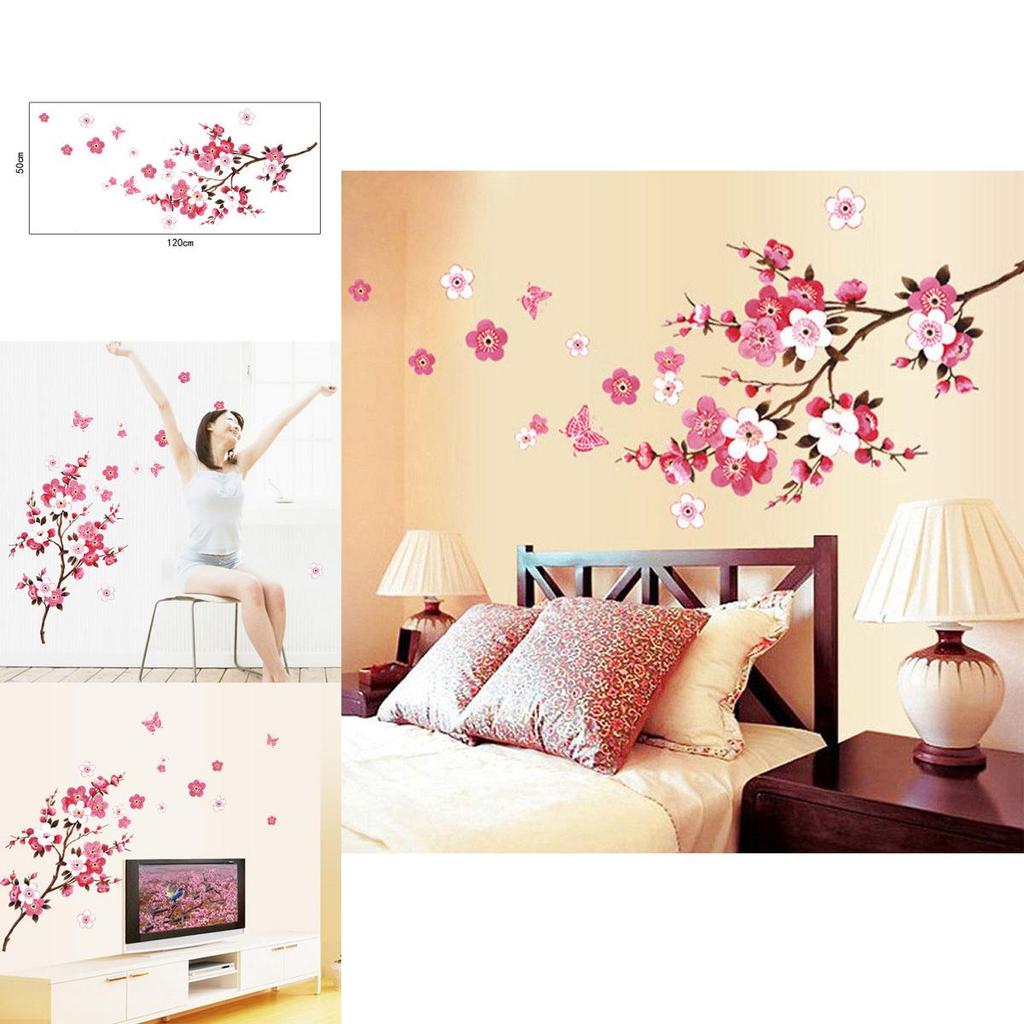 Beautiful 3d Room Peach Blossom Flower Butterfly Vinyl Art Decal For Home Mural Decoration