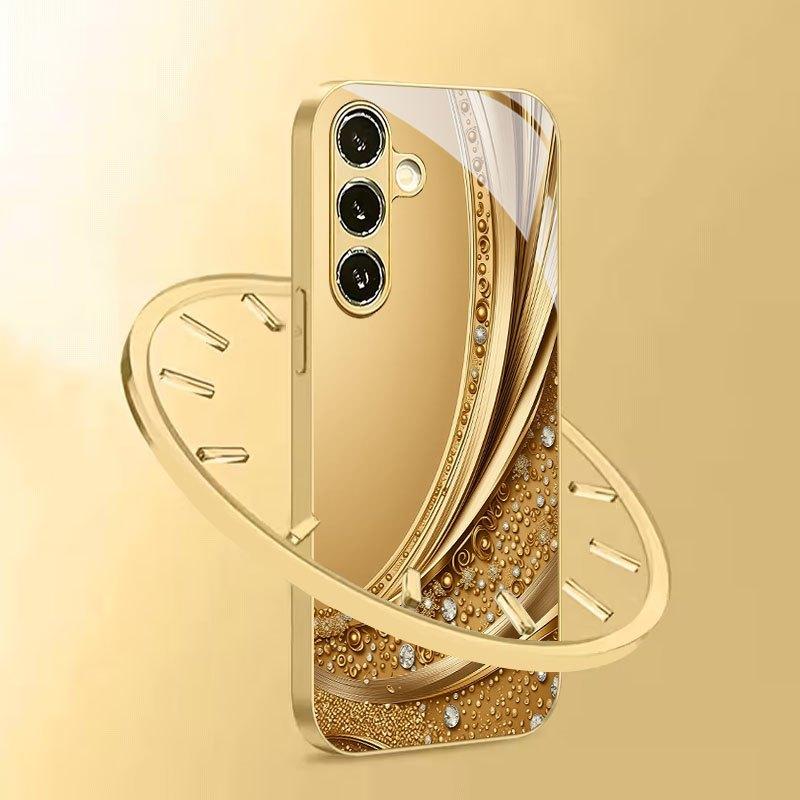 

Гальванизированный золотой новый чехол для телефона для Samsung Galaxy S26 Ultra S25 Plus S24 S23 S22 fe закаленное стекло Художественные текстурные узоры For Galaxy S26