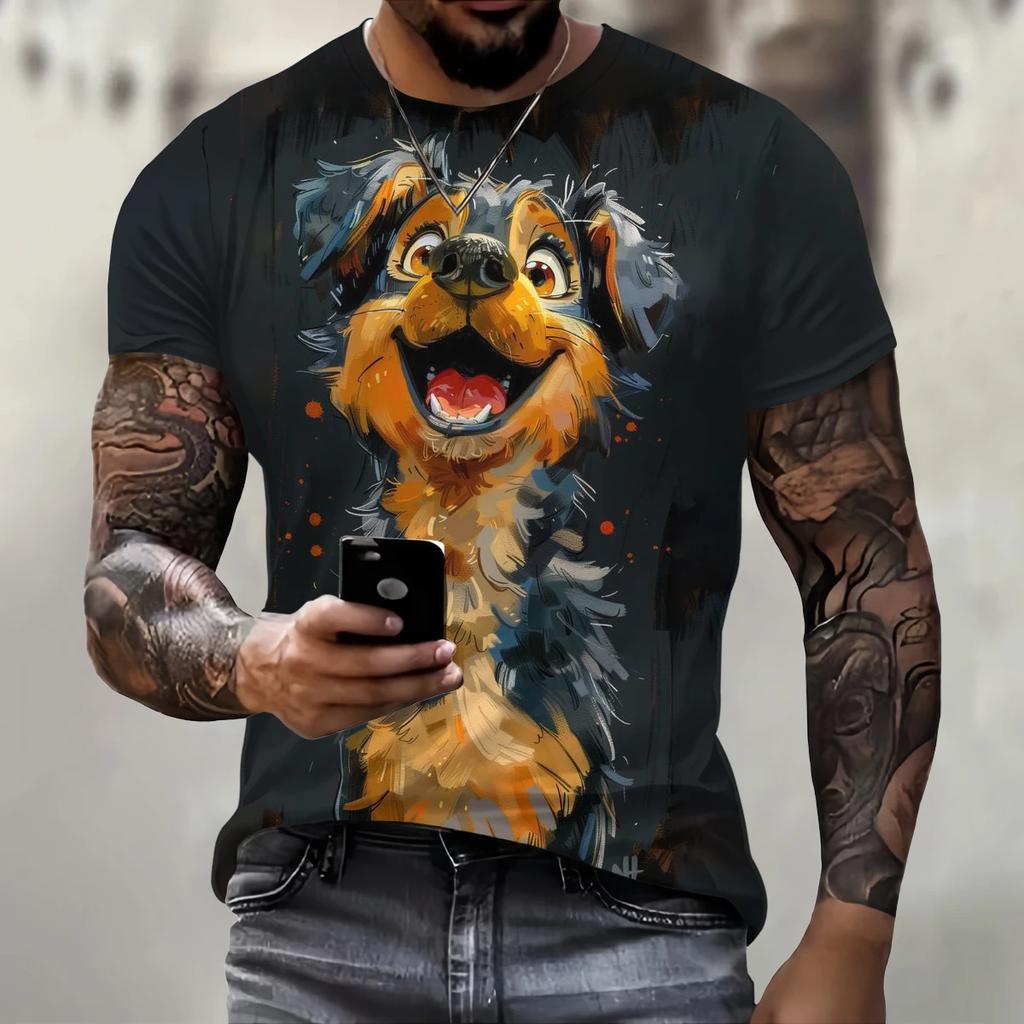 Lustiges T-Shirt mit 3D-Tierdruck für Männer, Street-Trend, Hip-Hop-Kleidung, lässig, O-Ausschnitt, kurzärmelig, modisch, lockere Sommeroberteile