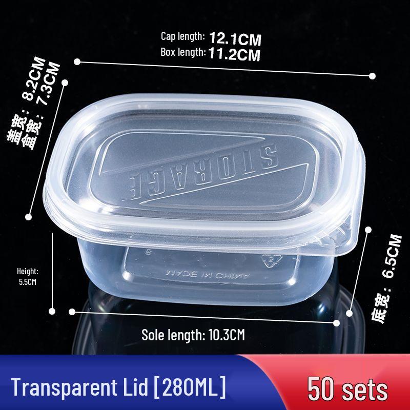280ml Transparent Rectangular Plastic Bento Lunch Box with Lid - Disposable Fresh-Keeping Container for Fruit Salad