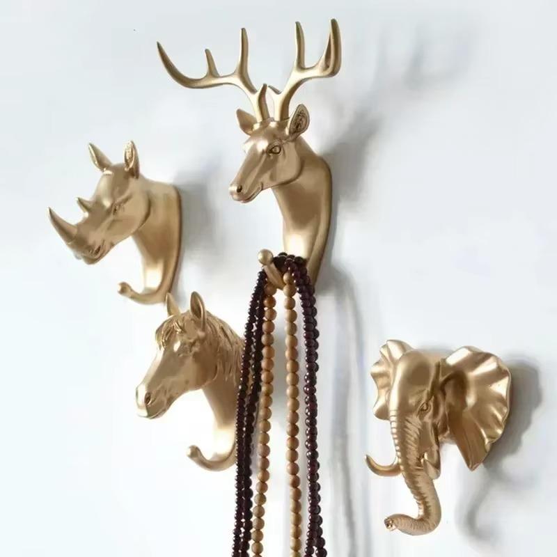 Multifunctional Decorative Hook Resin Animal Head Crafts Personalized Deer Elephant Wall Hanging Door Coat Hooks Tools HookHome