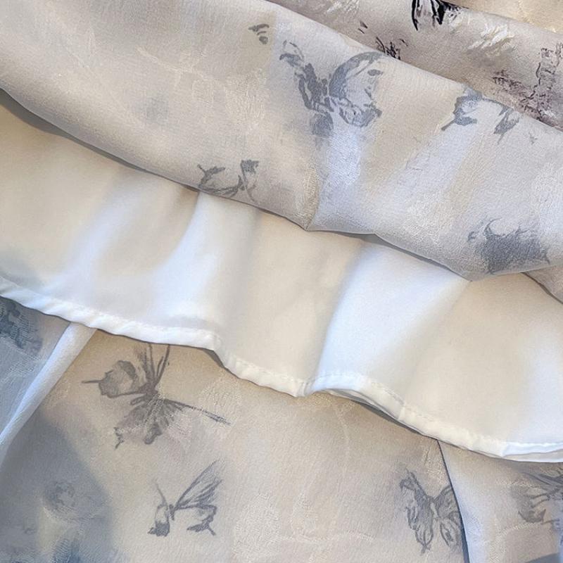 Midi-Rock mit Schmetterlingsdruck im chinesischen Stil für Damen Sommer Neo-Chinesisch Jacquard Froschknopf Lang A-Linie Blumenrock Elegant Hohe Taille