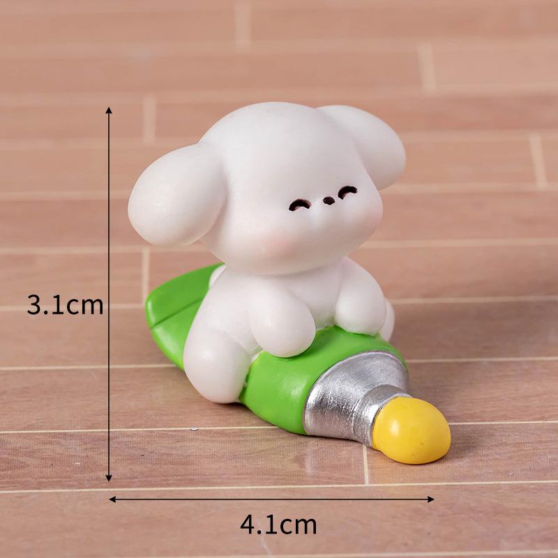 Mini Malerei Kleine Weiße Hund Figur Cartoon Welpe Ornament Mikro Landschaft Auto Innenraum Heim Desktop Dekoration