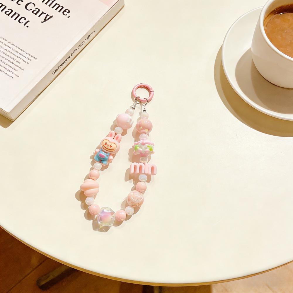 Креативный мультяшный плюшевый брелок-подвеска с бусинами для телефона, брелок-подвеска, кукла-шарм для рюкзака или в подарок розовый