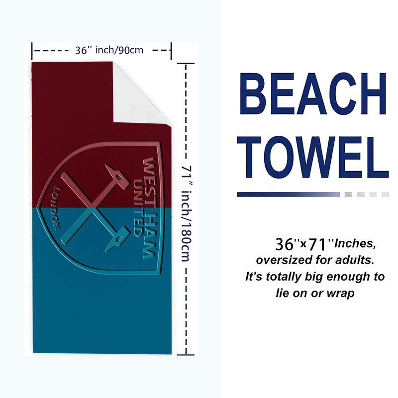 West Ham United Print Beach Towel, Large Soft Quick Dry Towel for Beach Camping Swimming