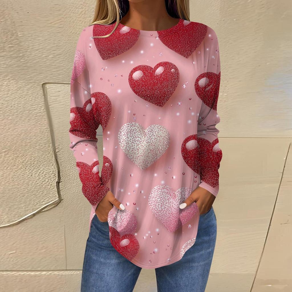 Women's Fashion Loose Round Neck Printed Long Sleeve T-Shirt Top