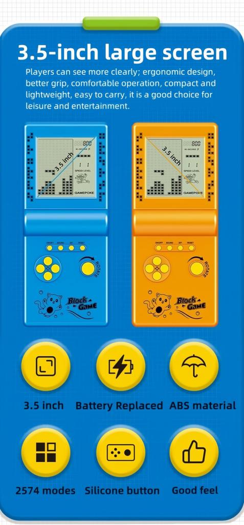 New Brick Game Console with Classic Nostalgic Puzzle 23 Adjustable and Two AAs Perfect Gift Large-Screen Features, Built-in Games, Speed/Difficulty,