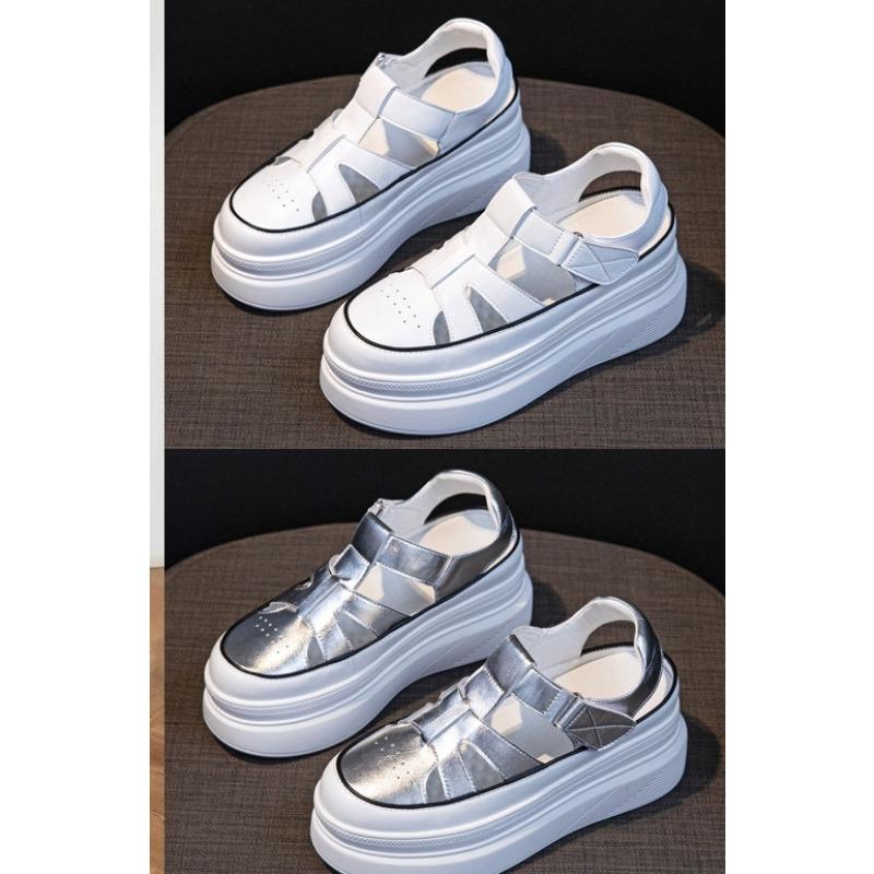 New Retro Women's Thick-soled Shoes with Hollowed-out Toe Caps and Versatile Height-increasing Shoes