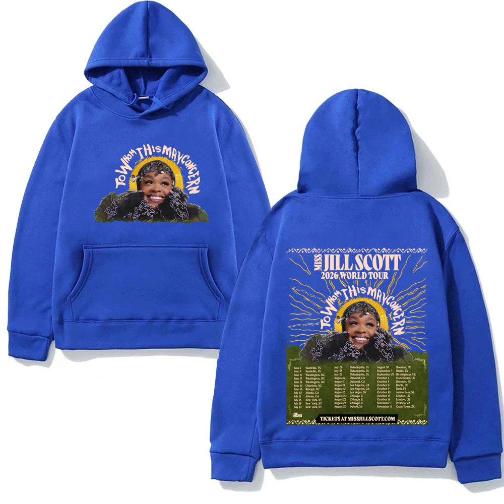Jill Scott To Whom This May Concern World Tour HOODIE Autumn/Winter with Hooded Fleece Sweatshirt Comfortable Hoody