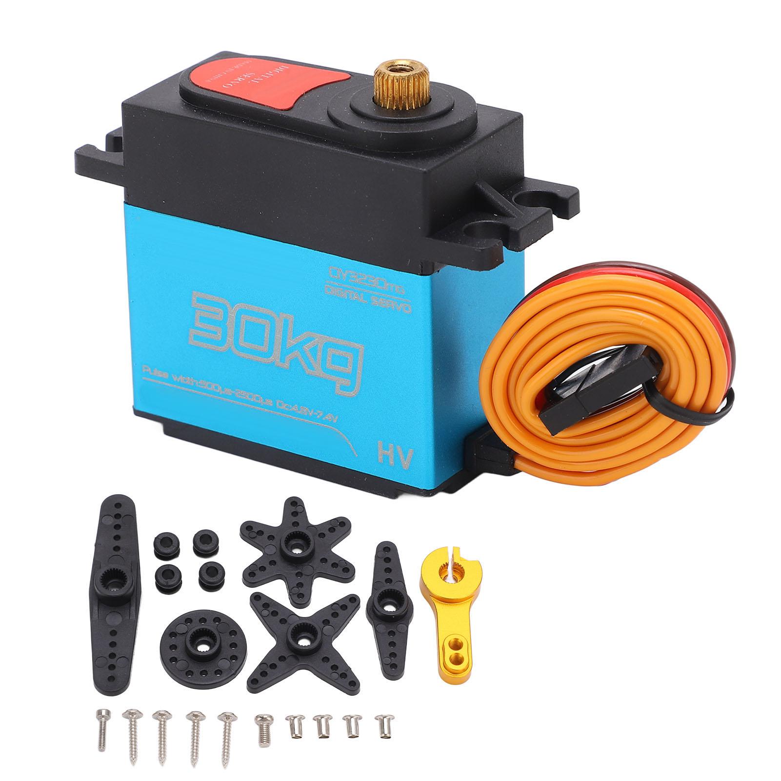 

RC 30KG Servo Quick Response Aluminum Alloy 180 Degree Waterproof Digital Servo with Metal Arm for RC Car Boat Robot синій