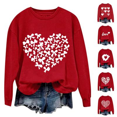 Damen Casual Fashion Valentinstag Print Langarm O-Ausschnitt Sweatshirts Pullover Top