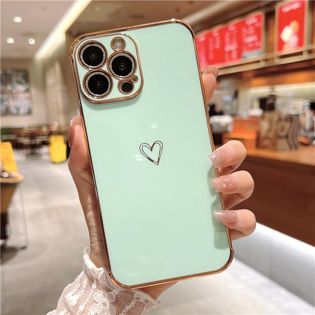Luxury Square Plating Love Heart Phone Case For iPhone 13 12 Mini 11 Pro Max X XR XS Candy Bnmper On 7 8 Plus SE  Soft Cover