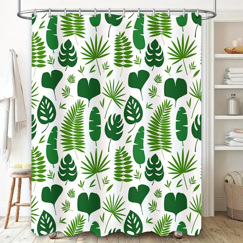 Tropical Leaf Shower Curtain Waterproof Home Decor Wall Hanging for Bathrooms Green 3D Printed Fabric Bathroom Curtains