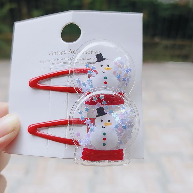 1 Pair Cute Christmas Hair Clips for-Snowman,Reindeer & Tree Hair Accessories with Glittery Red Elastics,Ponytail & Bangs Clips