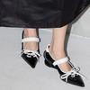 Novelty Special Heel Spliced Heels Pointed Toe Women's Fashion Shallow Mouth Bow Non-Slip Mary Jane Single Shoes Woman Pumps