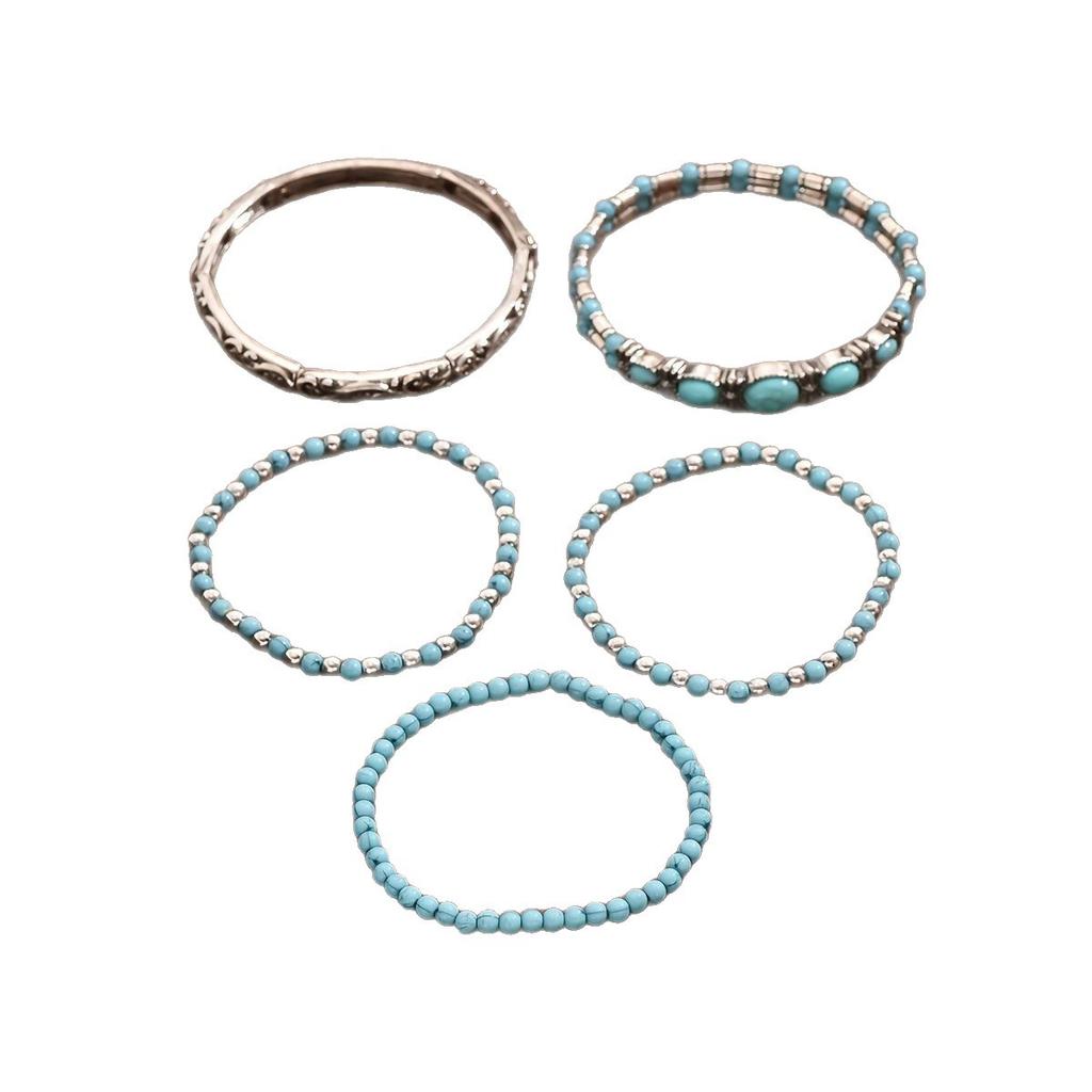 Bohemian Turquoise Bracelet Bangle Set Western Cowboy Vintage Jewelry Trendy Hand Beads for Women Men