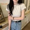 Women Slim Fit T-shirt O-neck Short Sleeve Pullover Tops Solid Color Stretchy Soft Tee Shirt Streetwear