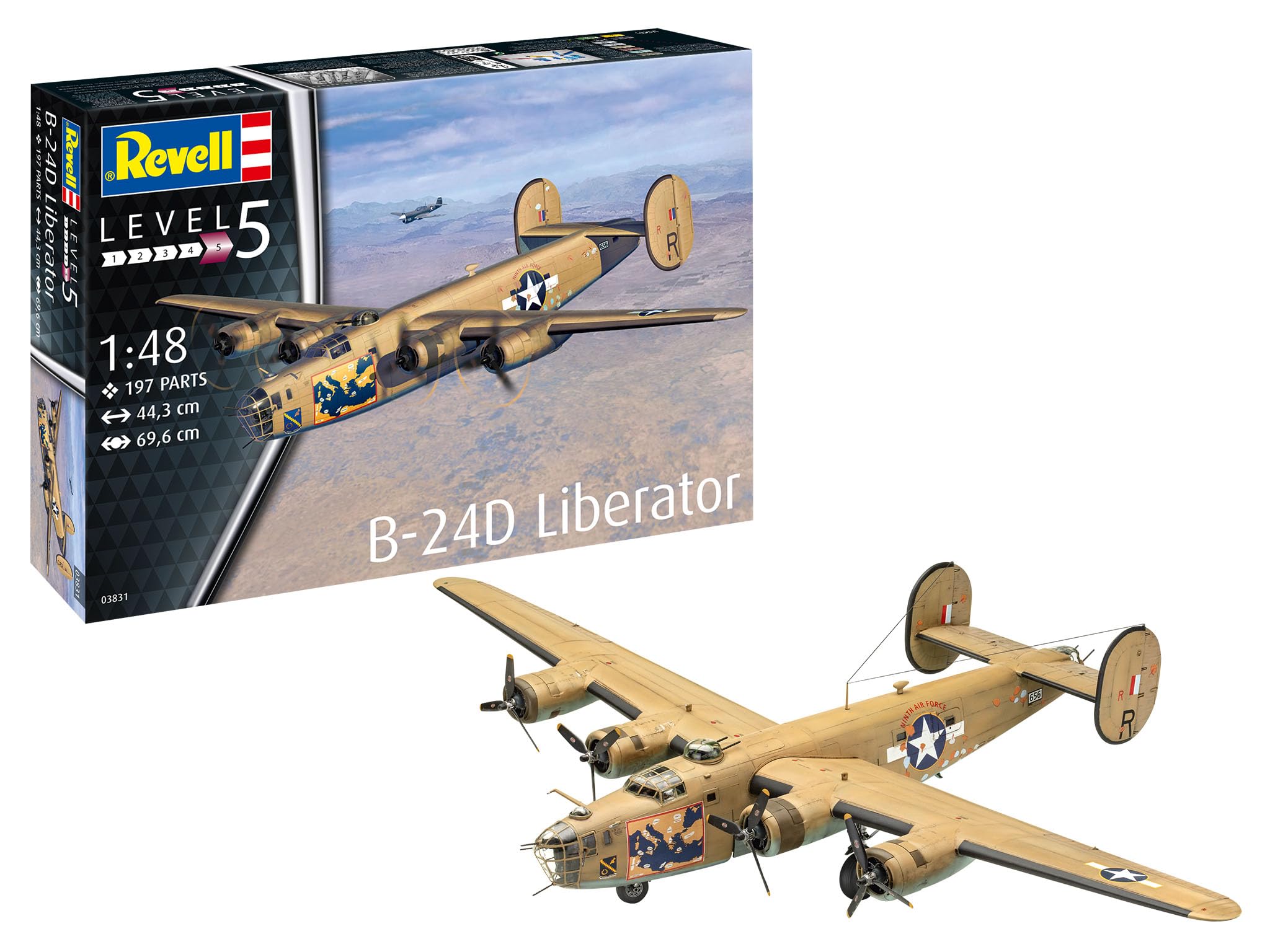 

German Revell scale US Army Liberator plastic model kit 03831 1/48 B-24D