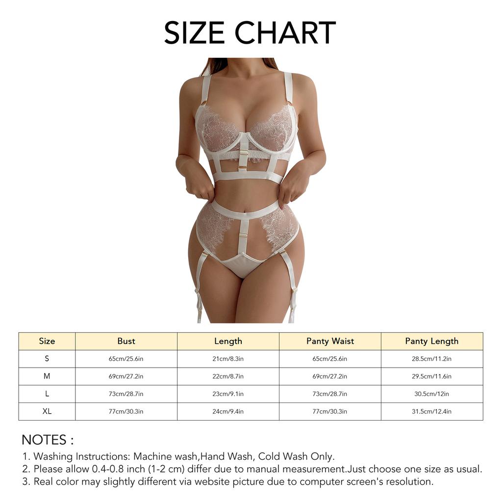 Women Lingerie Set See Through Push Up Adjustable Straps Cutout High Waist Briefs Bra Panty Kit White S