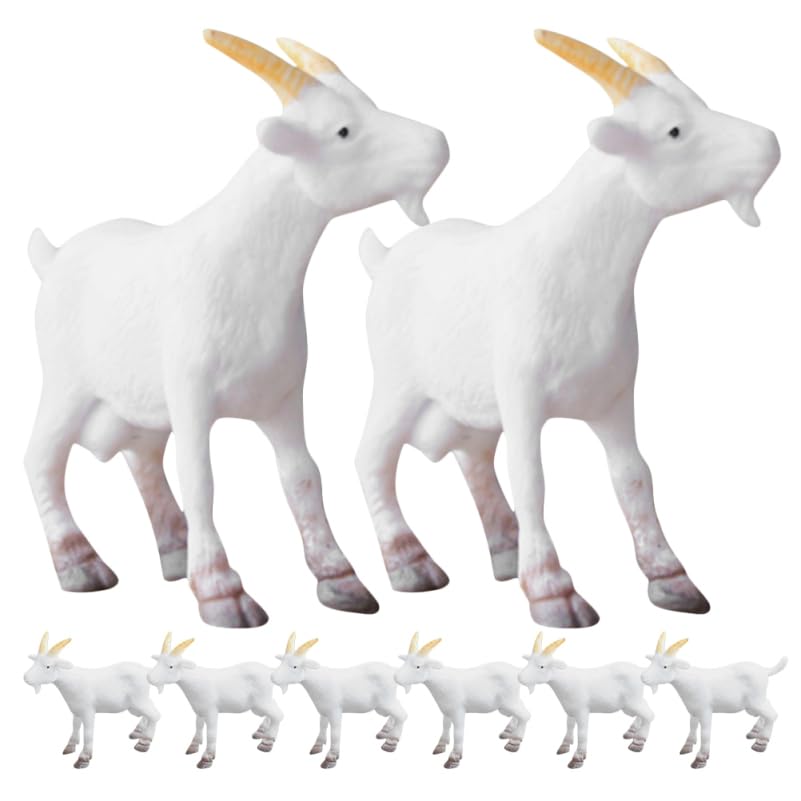 JOINPAYA Goat Figurines, 8-Piece Set, White Miniature Diorama Terrarium Tabletop Ornament, Farm Garden Decoration, 5cm