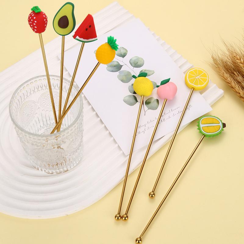 Silikonová hlava ovoce Nerezová míchací tyč Dlouhá rukojeť Koktejlové nápoje Míchací tyčinky Mixér Barové náčiní Muddler Barové doplňky