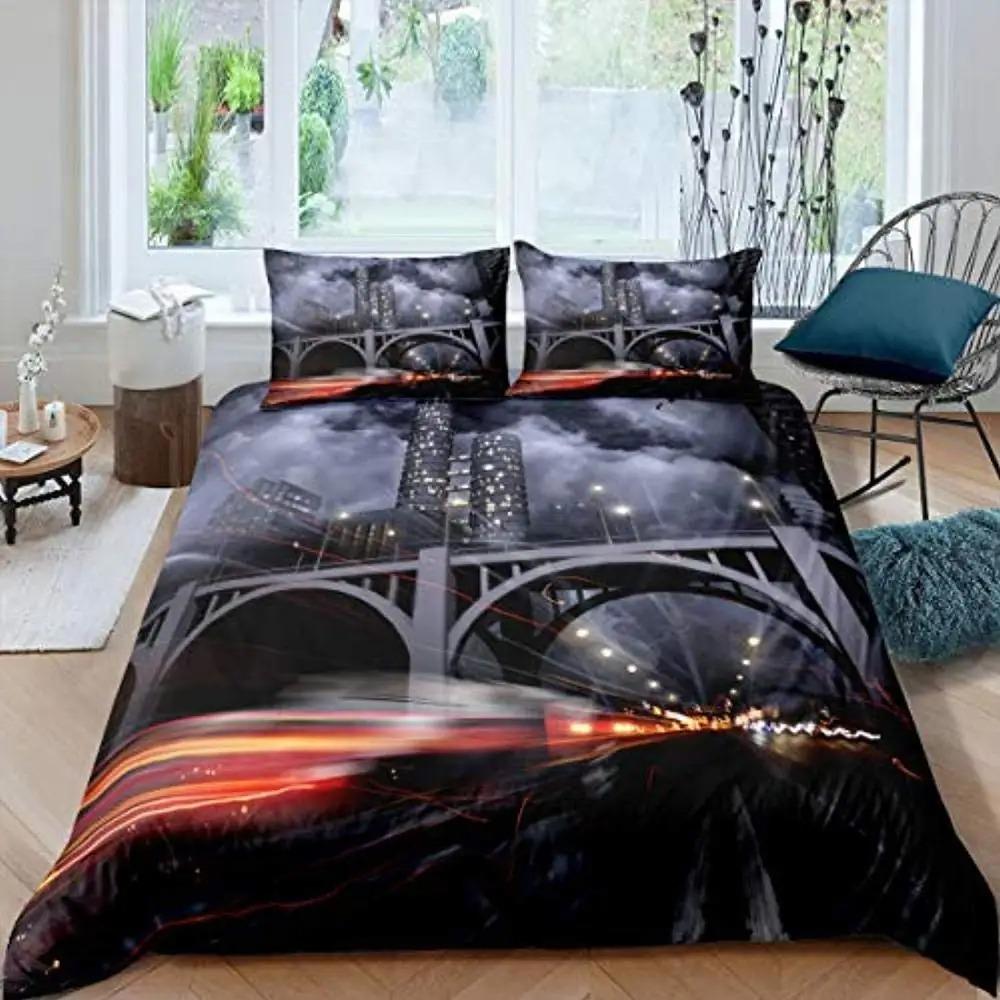 Bridge Landscape Digital Printing Duvet Cover Set For Kids Boys Girls Polyester Bedding Set Double Single Size With Pillowcase