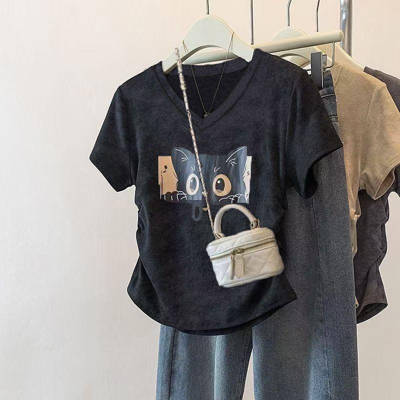 

Мультяшные футболки Однотонные футболки Женские футболки Топы Y2K для девочек Короткий рукав Ретро Уличная мода Модные женские футболки XL