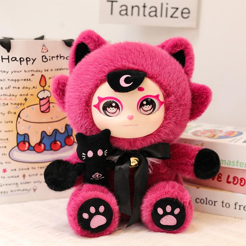 

Purple Moon Ghost Cat Plush Figure: Silicone Doll with Flocked Face and Cloth Outfit 35cm маджента