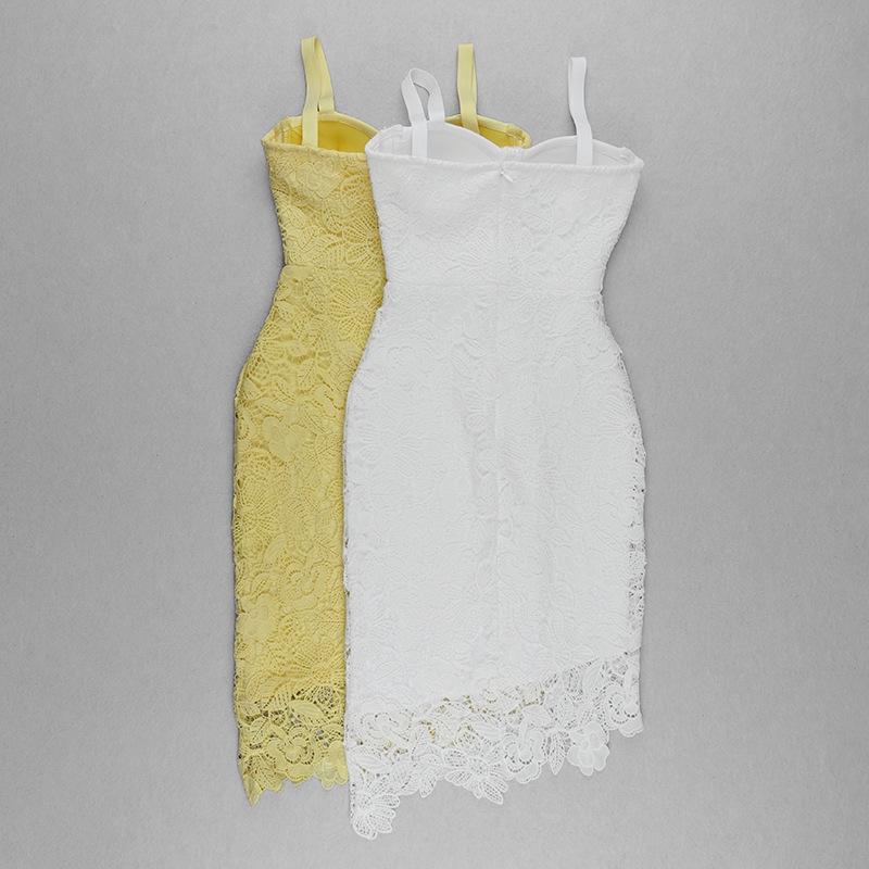 European & American Sexy Spaghetti Strap Lace Trim Irregular Midi Party Dress