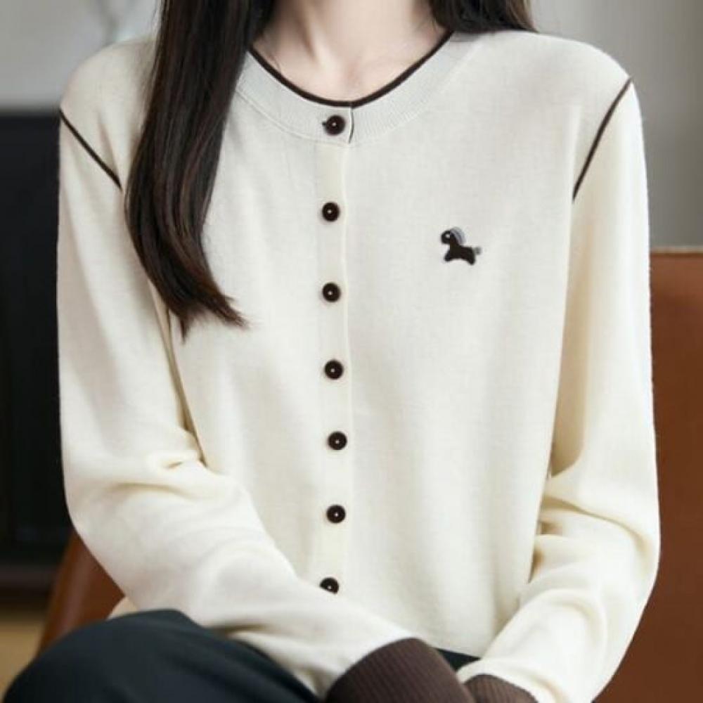 Navava Women Embroidery Point Long Sleeve Knit Cardigan Nk3565