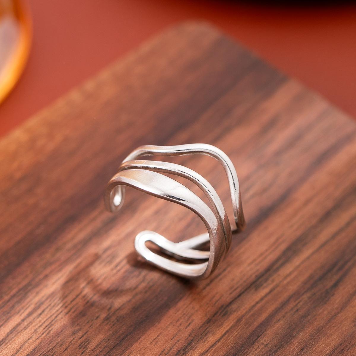 1Pcs Geometric line ring, minimalist hollowed-out ring, open-ended stainless steel ring