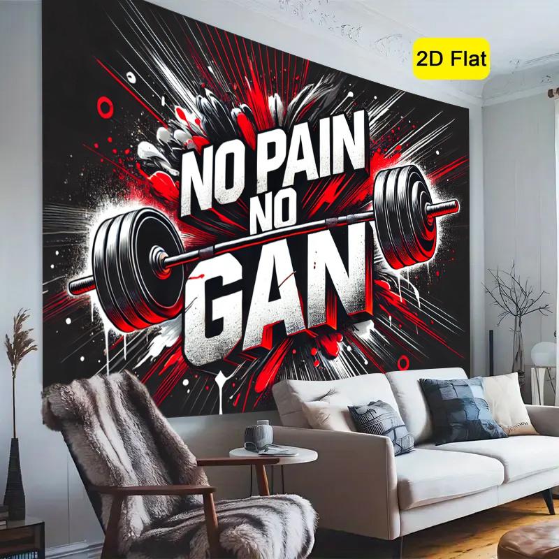 Ohne Fleiß kein Preis Wandteppich Fitness Motivation Wandkunst Kühnes Design Fitnessstudio Heim-Workout-Bereich Hintergrundtuch für Sportbegeisterte