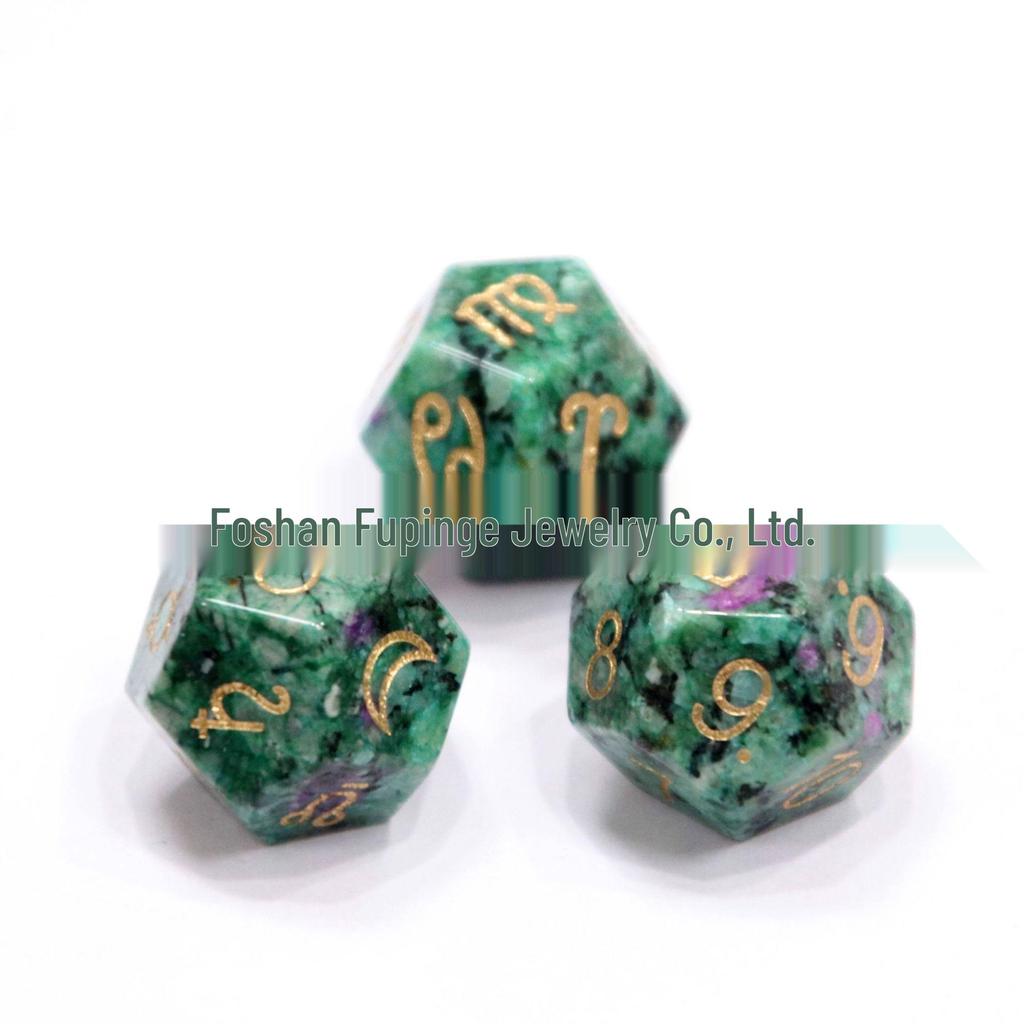 Transgraniczny zestaw kości D12 z naturalnego kryształu kwarcu Zodiak i Tarot