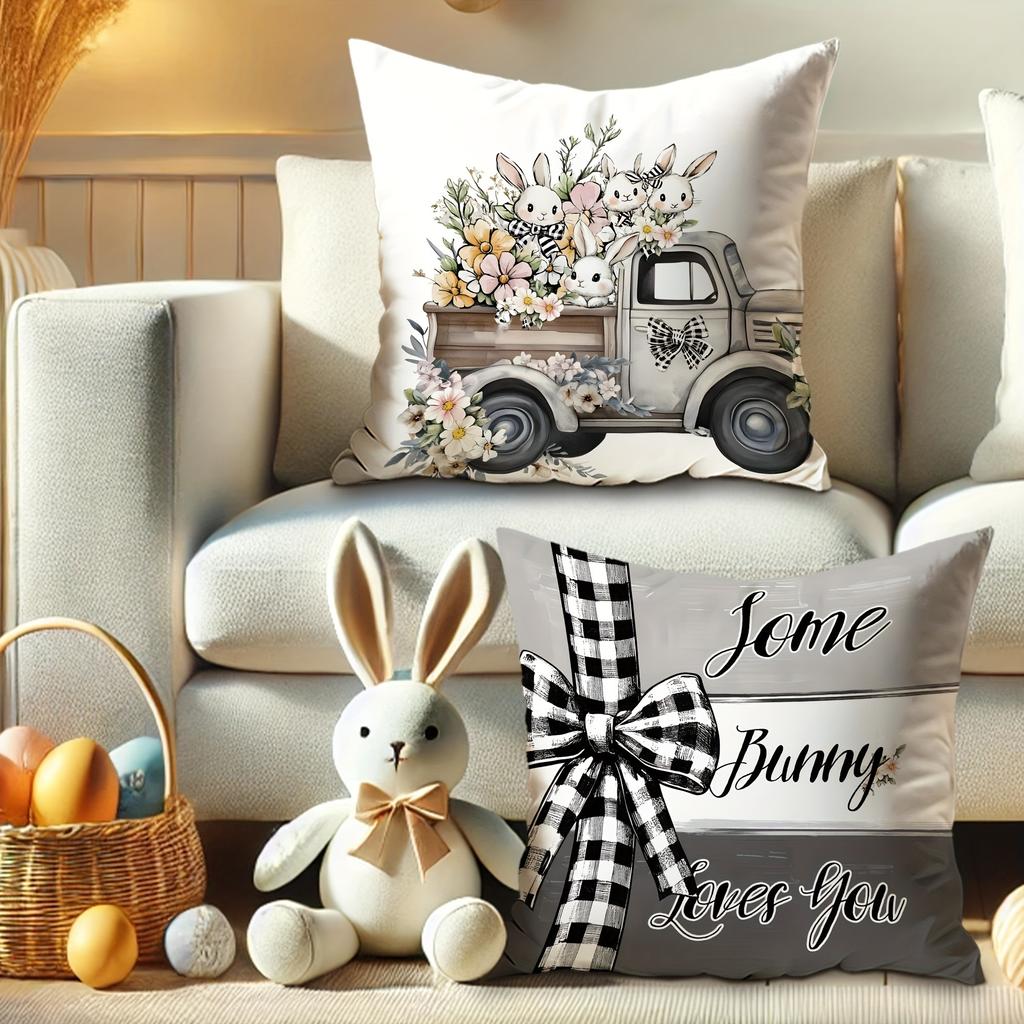 Easter Truck Bunny Print Nordic Home Decor Pillowcase Bedroom Living Room Sofa Decoration Polyester Cushion Cover with Zipper