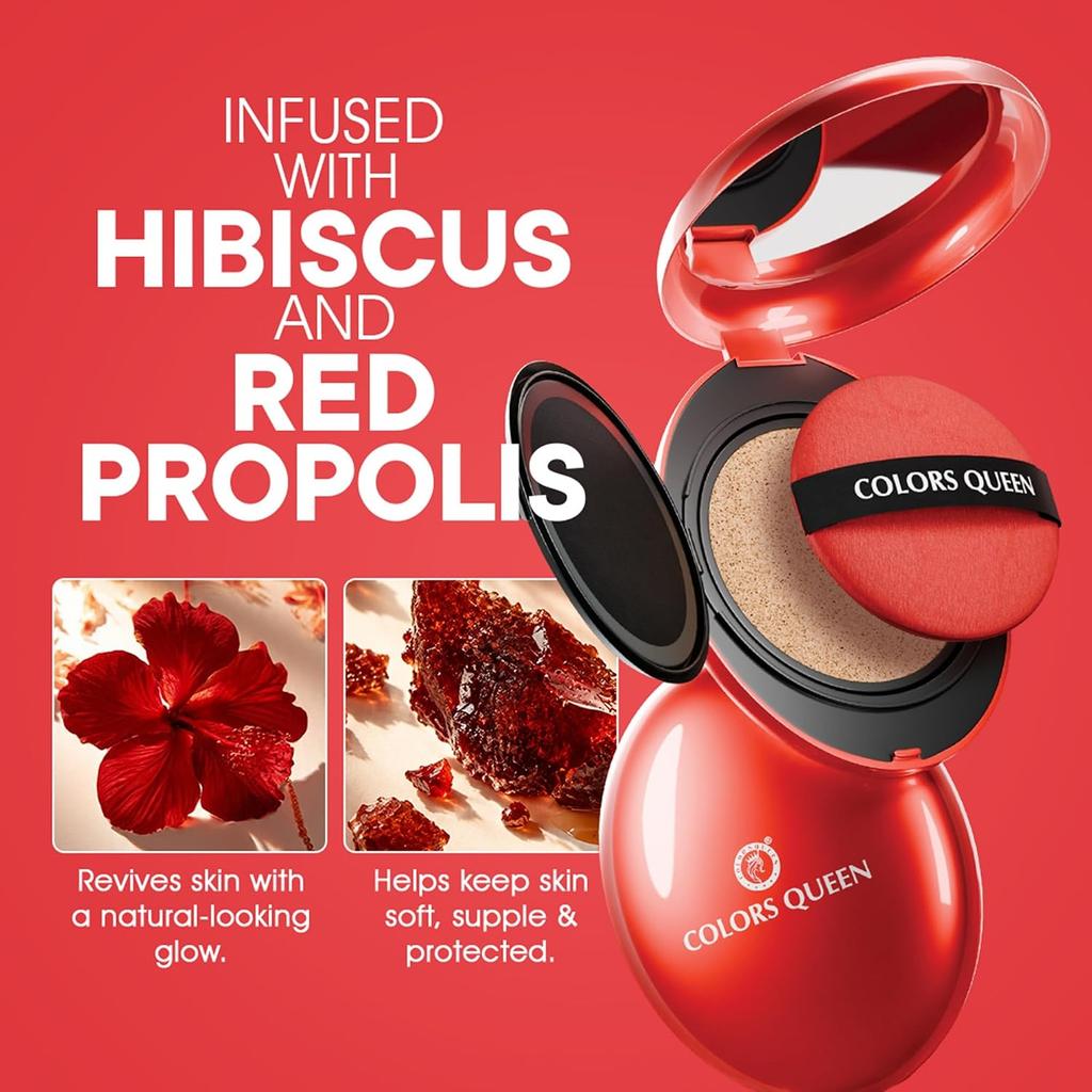 Colors Queen Red Cushion Foundation Ultra-Light Weight Satin Glow Full Coverage Hydrating 72 Hours Long Lasting For Women