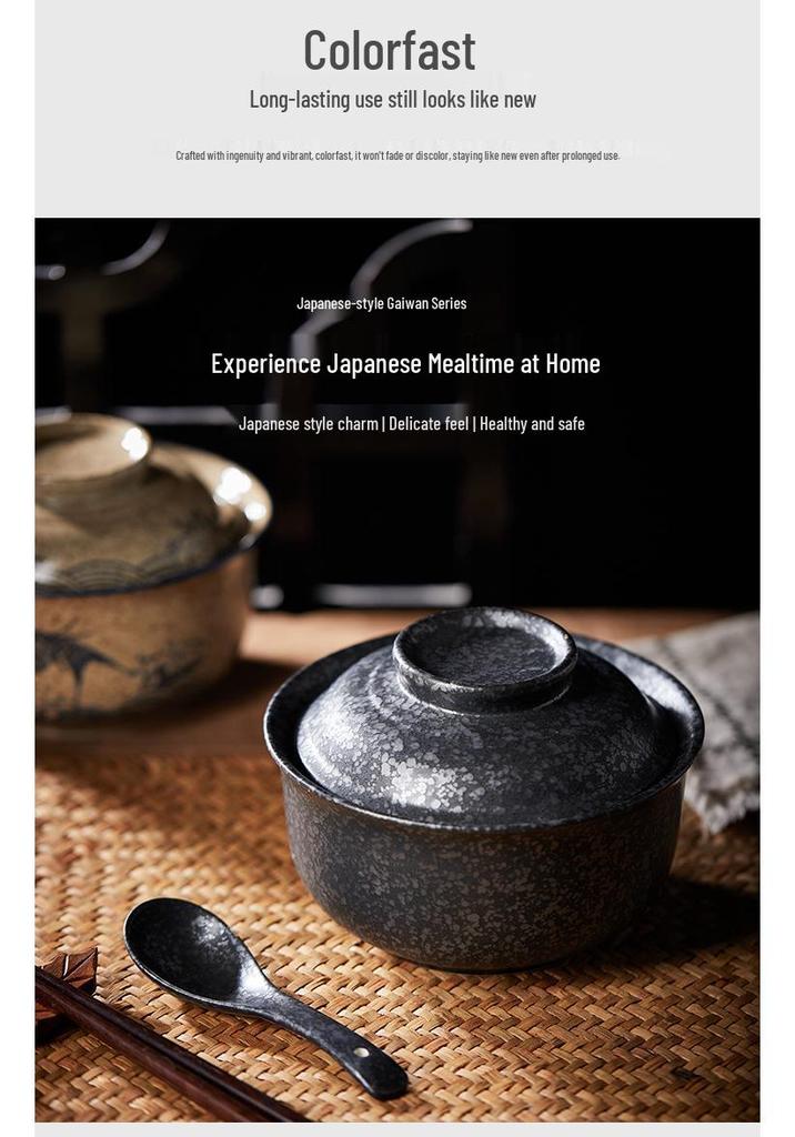 6,5" Keramik-Nudelschale mit Deckel - Bento-Box-Stil für Studenten, Ramen, Reis und Mensa-Geschirr.