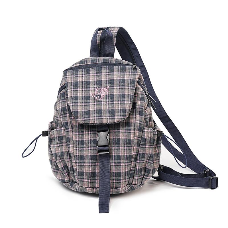 Vintage Plaid Backpack College Style Junior High School Student Schoolbag