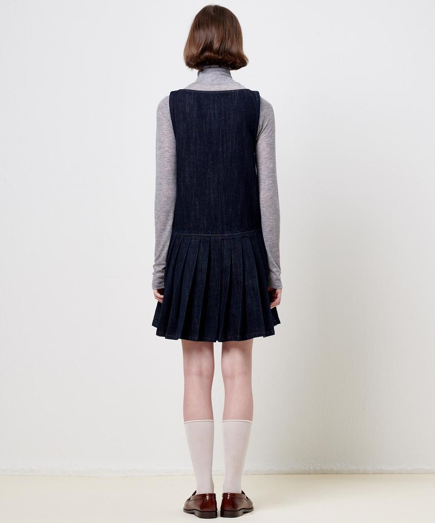 Plack Woman Pleated Denim Dress Deep Indigo