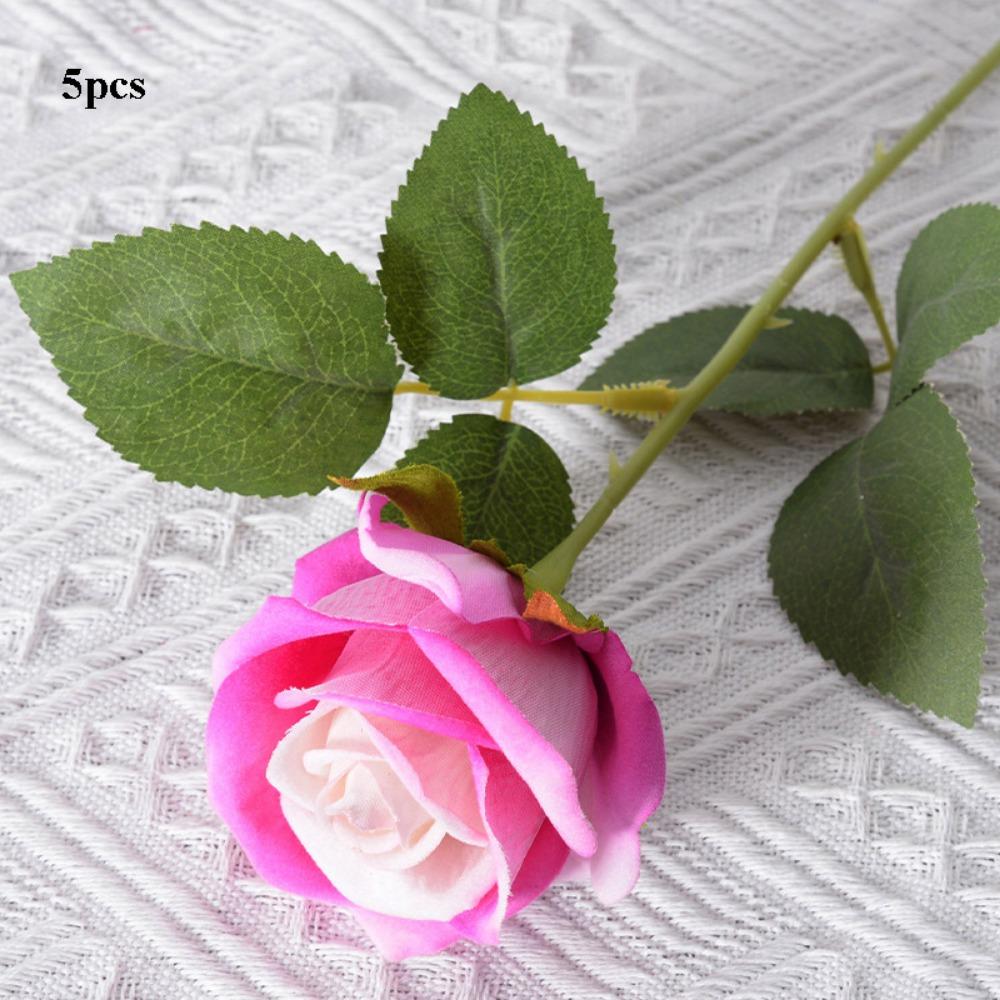 

5pcs Festival Supplies Simulated Rose Flannel Version Small Rose Vintage Rose DIY Party Decoration темно-рожевого кольору