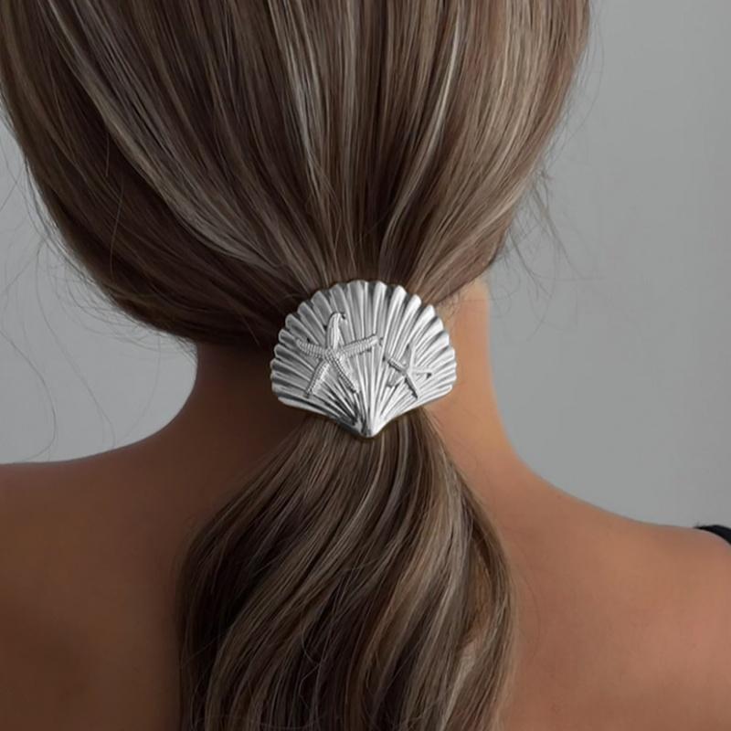 Metal Irregular Shell Starfish Hair Bands for Women Simple Hair Scrunchies Elastic Hair Rope Ponytail Hair Accessories